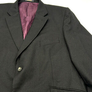 CROMBIE Men's 46 Black Wool Blazer silky purple lining Single Breasted 2 Buttons
